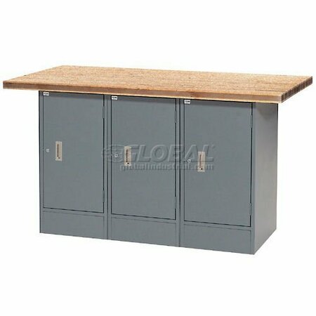 GLOBAL INDUSTRIAL Workbench w/ Shop Top Square Edge & 3 Cabinets, 60inW x 30inD, Gray 239174